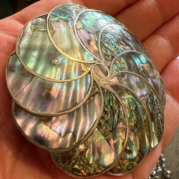 Vintage Mexico Silver Abalone Shell Brooch and Pendant C Clasp - Picture 4 of 10